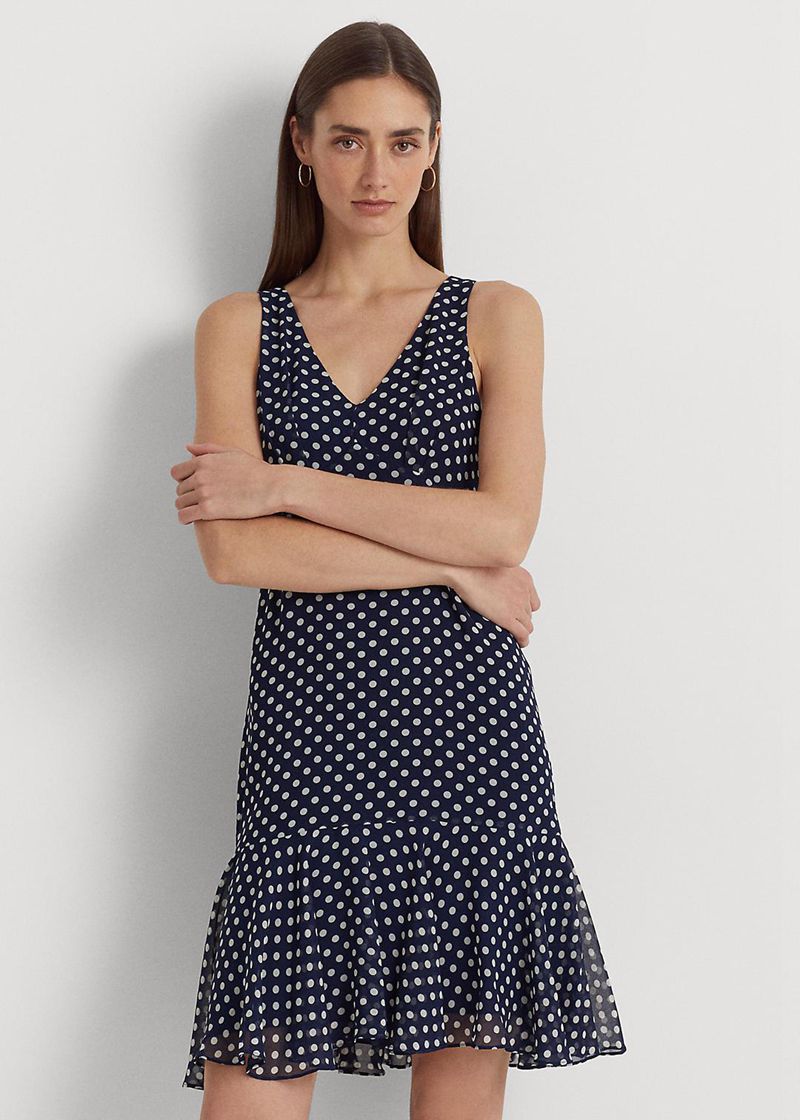 Vestidos Lauren Mujer Polka-Dot Chiffon Sin Manga Chile Azul Marino LWERO-6053